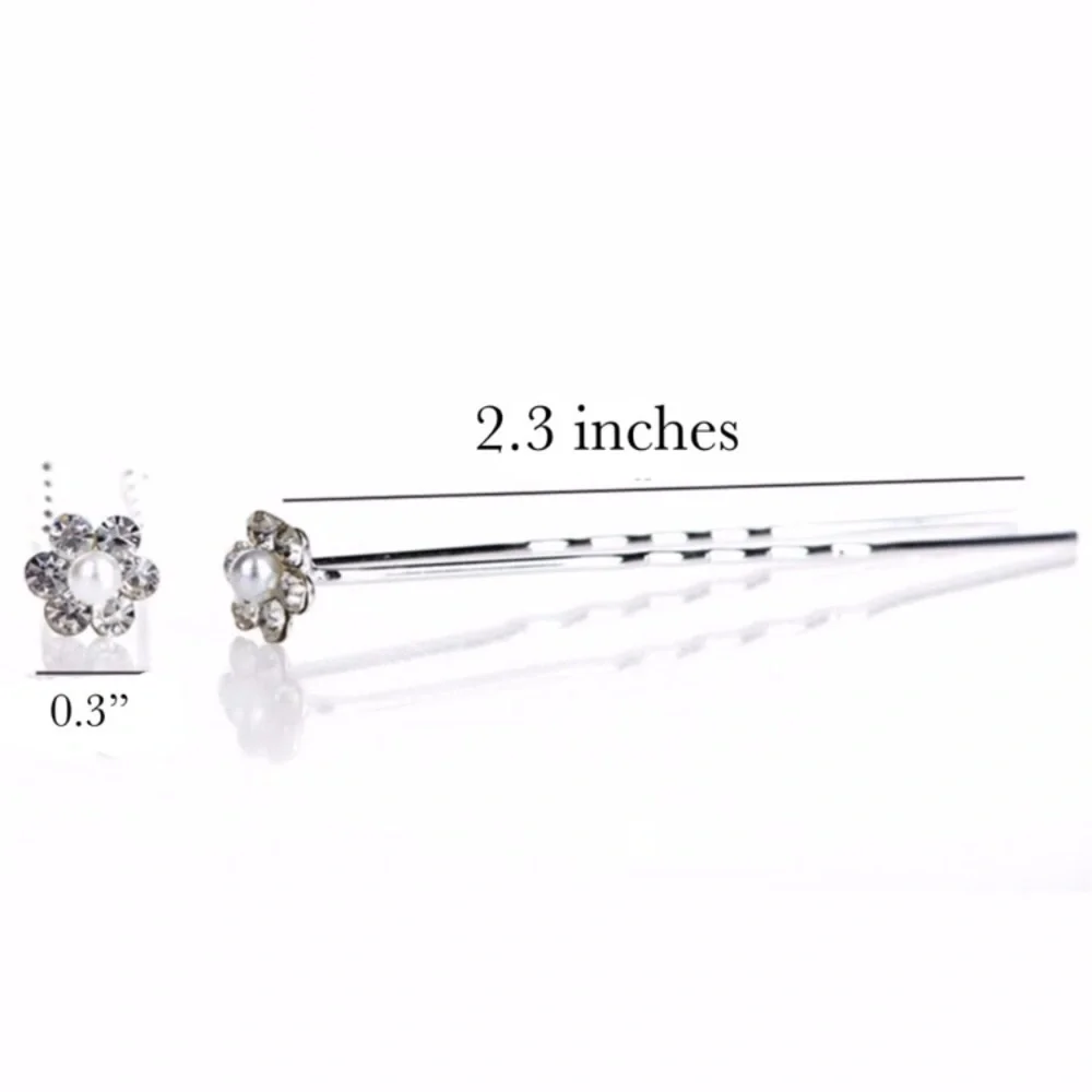 New! Set of Pearl Crystal Flower Bridal Hair Pins - Picture 6 of 7